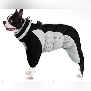 Black and Gray Dog Snowsuit - medium winter coat